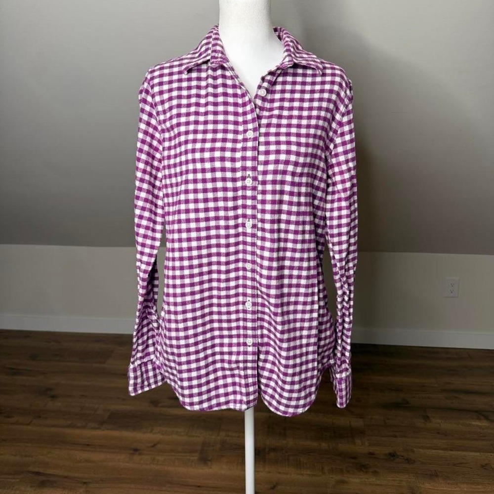 Lands' End Purple Gingham 100% Cotton Button-Up Shirt Cottagecore Preppy1